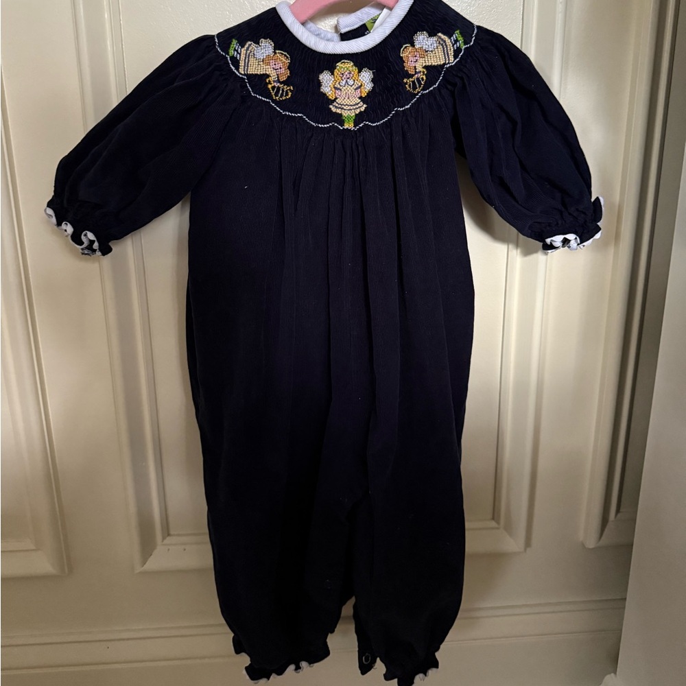 Navy Blue Baby Romper with Angel Embroidery